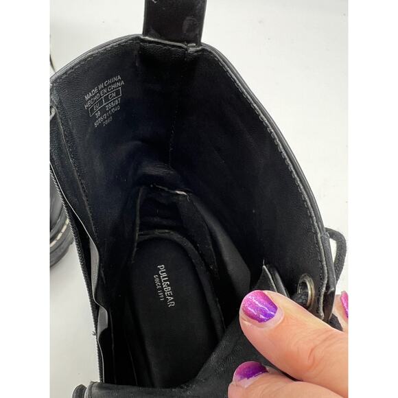 Pull & Bear Black Combat Moto Boots Laces Buckles size 39 Ankle Boots - Fair - Picture 7 of 11